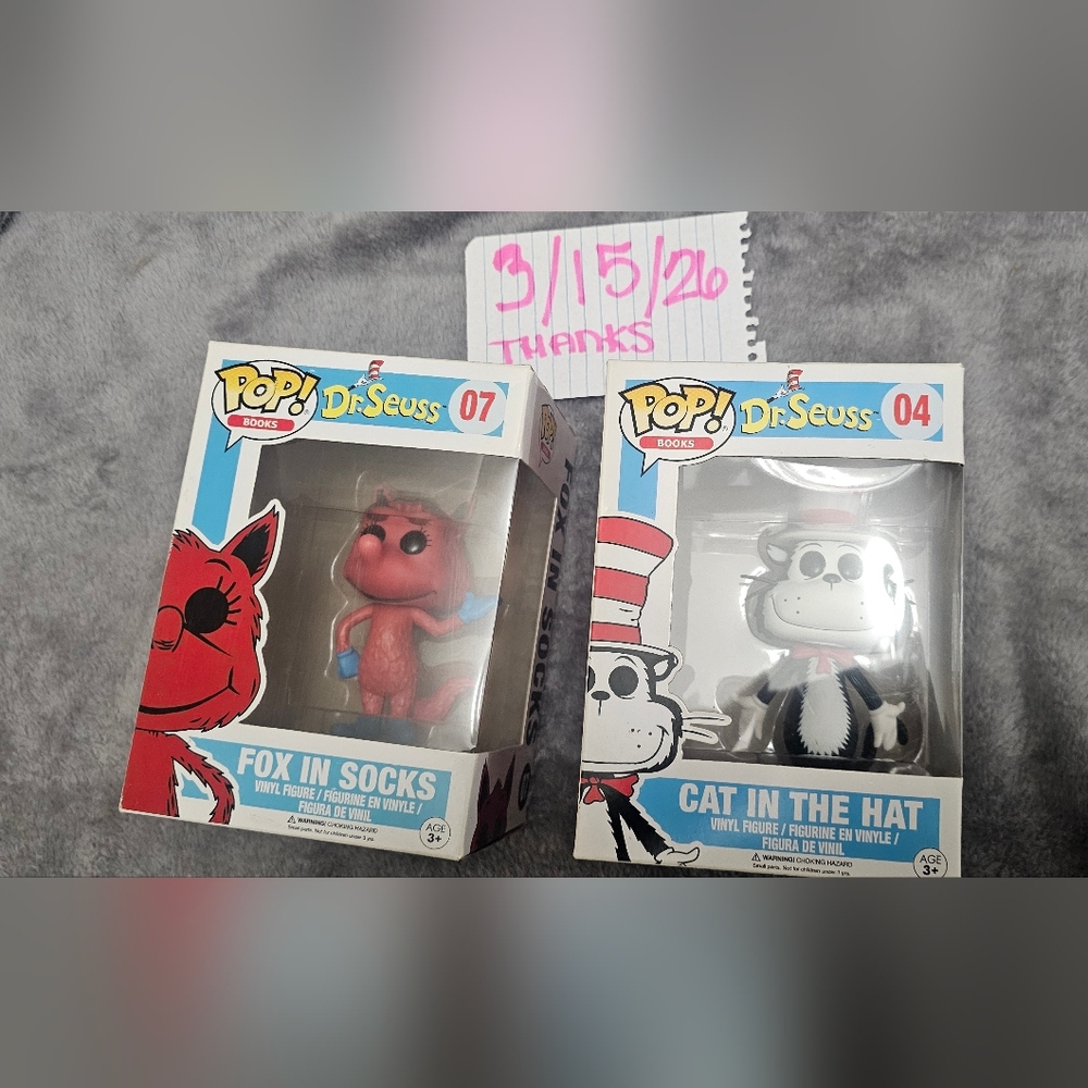 Funko Dr. Seuss Fox in Socks (Pink) & Cat in the Hat (Black/White) Set
